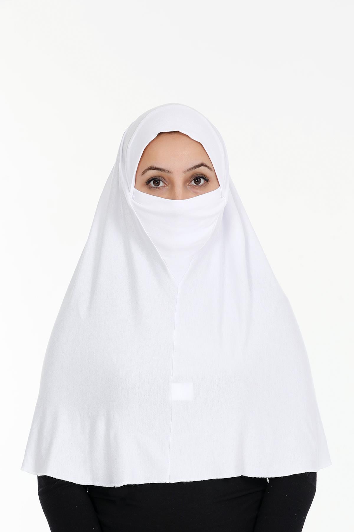 Sensu Peçeli Hazır Türban Pratik Şal Hijab Namaz Örtüsü BEYAZ