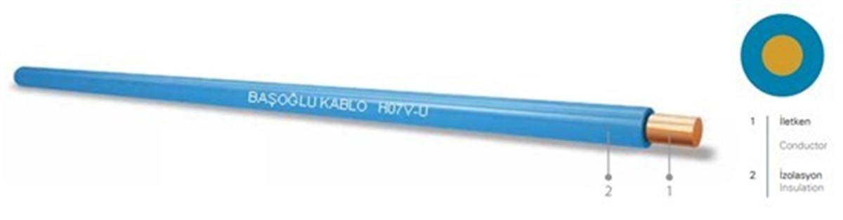 Kablo  Başoğlu marka  H07V-U KZL  Tek Damar 1,5 MM2 Yeşil  2323232