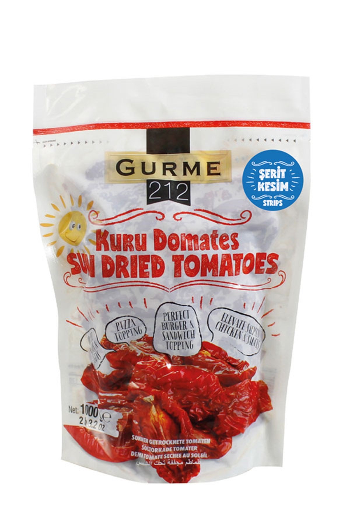 Güneşte Kurutulmuş DomatesGurme212  Naturel Güneşte Kurutulmuş Domates ‐ Yemeğe Hazır ‐ Şerit Kesim__1000 gr_Doypack