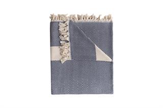 Çift Kişilik 200x250 Balık Sırtı Desen, Lacivert Renk, Pamuklu, Saçaklı, Yatak Örtüsü