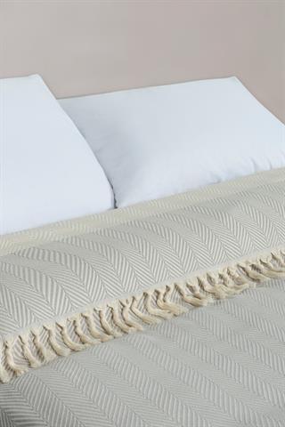 Çift Kişilik 200x250 Balık Sırtı Desen, Gri Renk, Pamuklu, Saçaklı, Yatak Örtüsü
