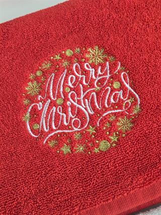 Pamuklu Nakışlı Mutfak El Yüz Havlusu,50x90cm Kırmızı/Beyaz Renk Yılbaşı Kutulu Hediyelik Havlu Seti