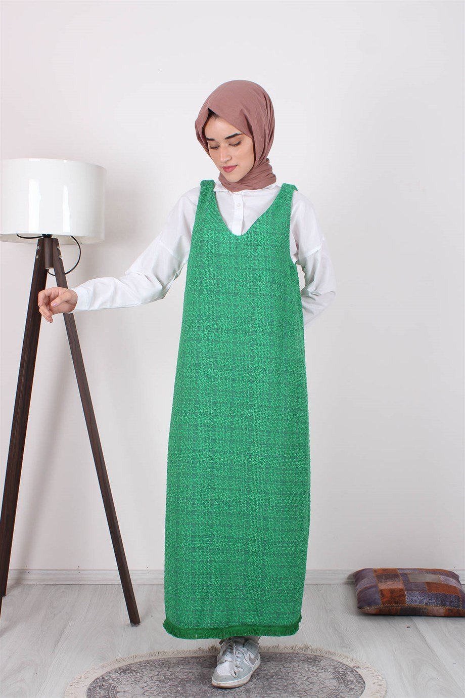 Hilal Moda Yeşil Tesettür Elbise