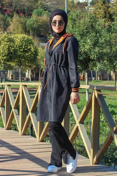 HM Kolu Ribana Kapüşonlu Trençkot - Tesettür Giyim