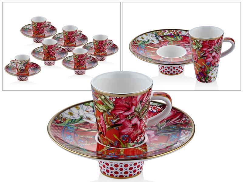 GÜRDAMAR HOME LILYUM DESENLİ 6LI KAHVE FİNCAN SETİ 13X8 CM