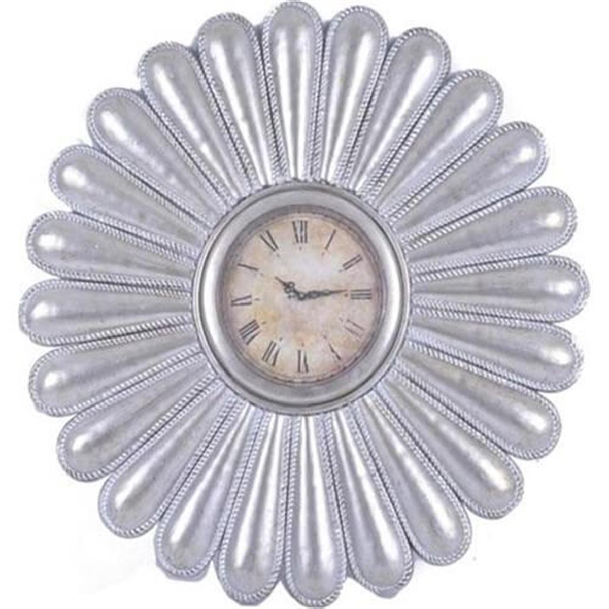 Lucky Art Gümüş Yuvarlak Metal Dekoratif Saat 58 cm