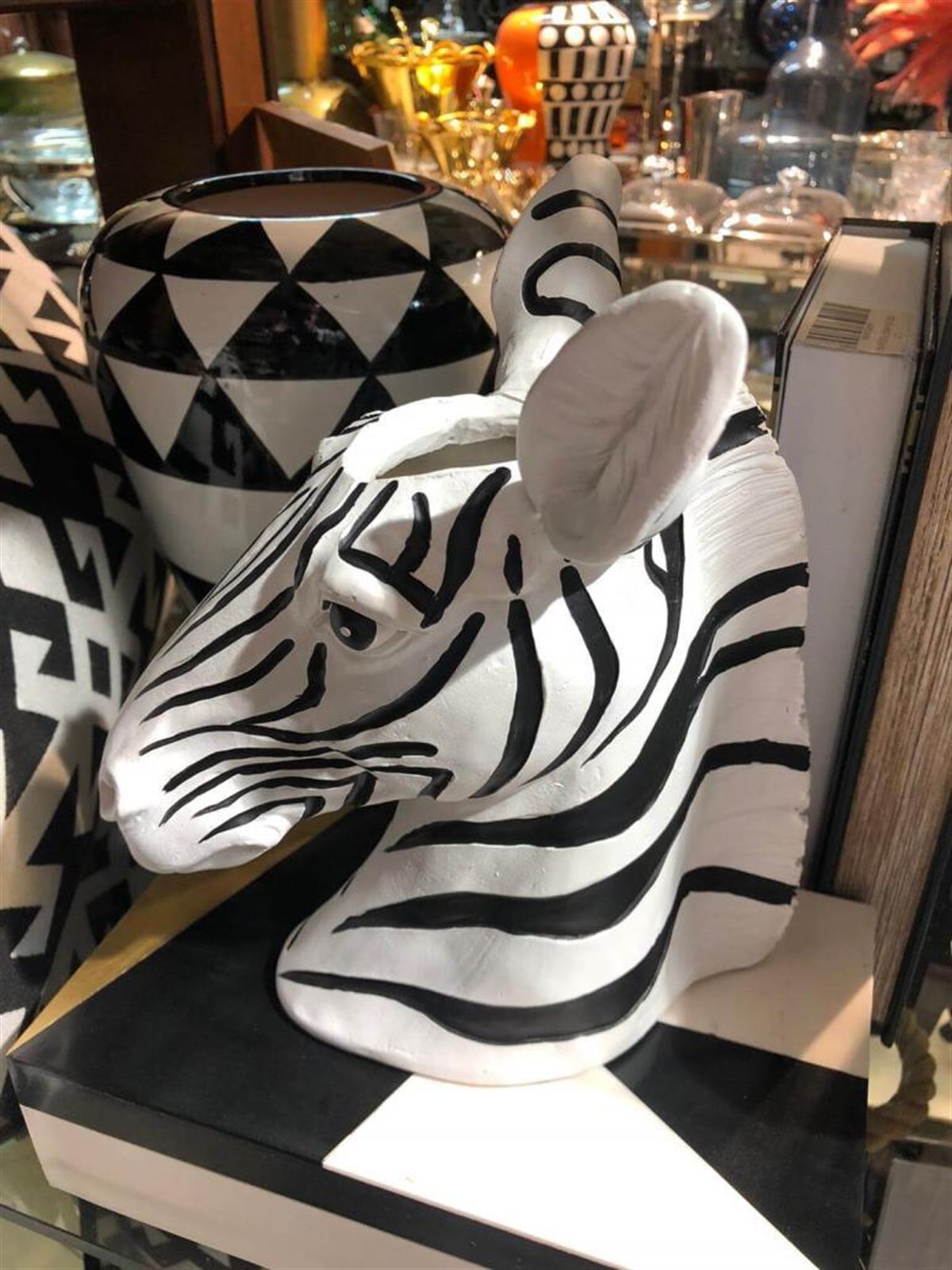 Lucky Art Siyah Beyaz Zebra Vazo 25 cm