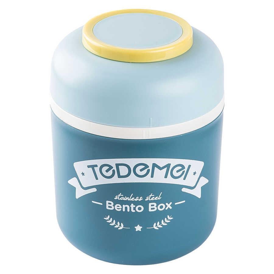 TANTİTONİ 036-01-TEDEMEI MAVİ PASLANMAZ ÇELİK YUVARLAK KAŞIKLI YEMEK TAŞIMA KABI 780ML