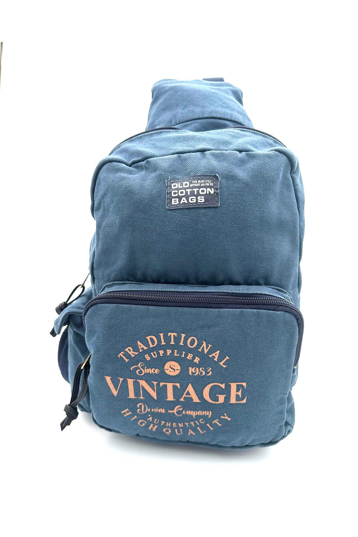 Laci Renk Baskı Detaylı ve Çok Bölmeli Fonksiyonel Vintage Sırt Çantası