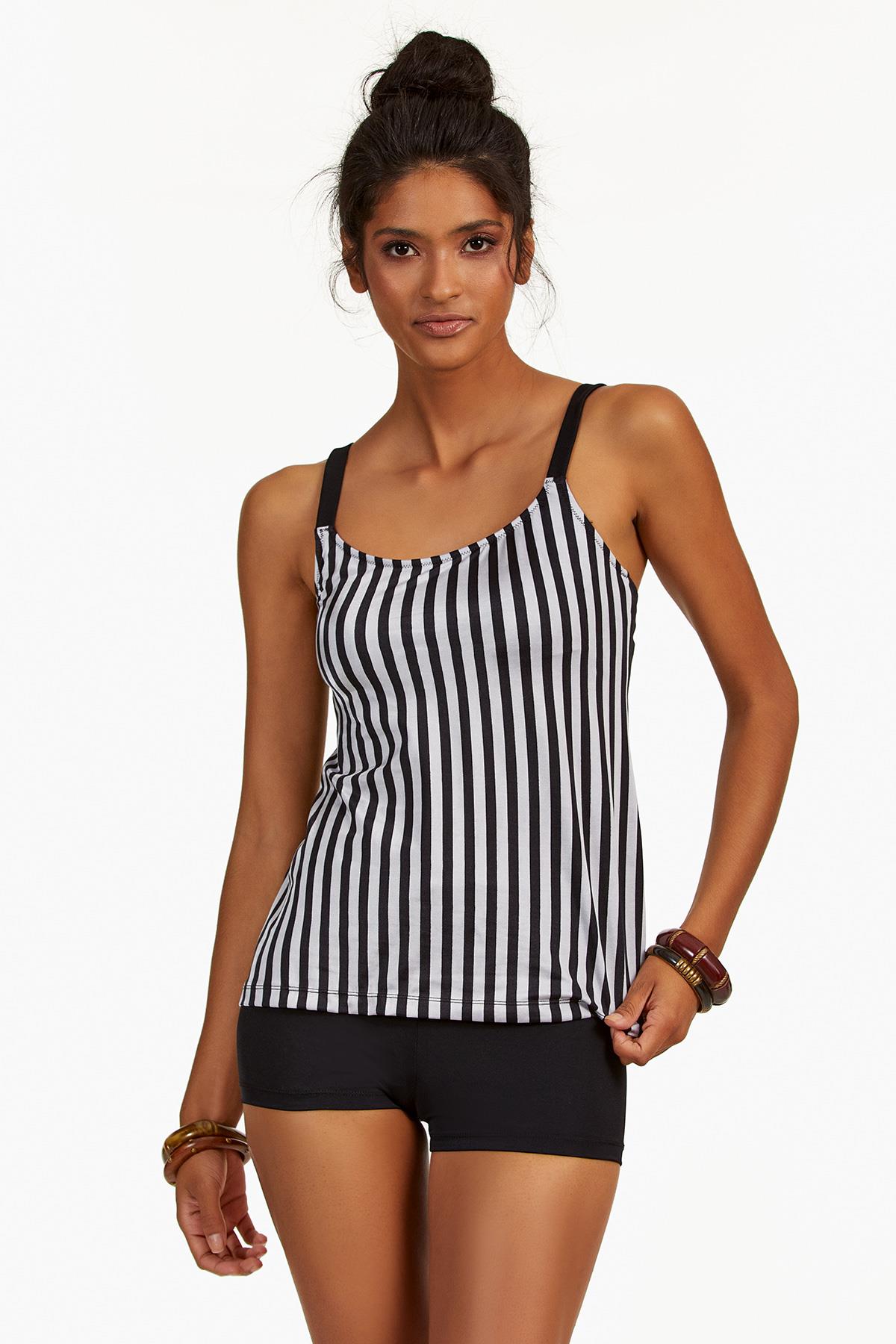 Argento 00-0063-9130 Kadın Gri Çizgili Şortlu Tankini