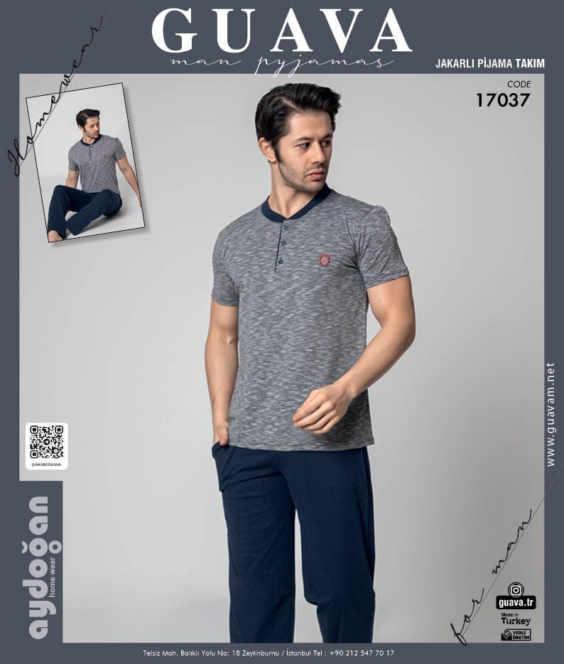 Guava 17037 Erkek Jakarlı Kısa Kol Pijama Takımı