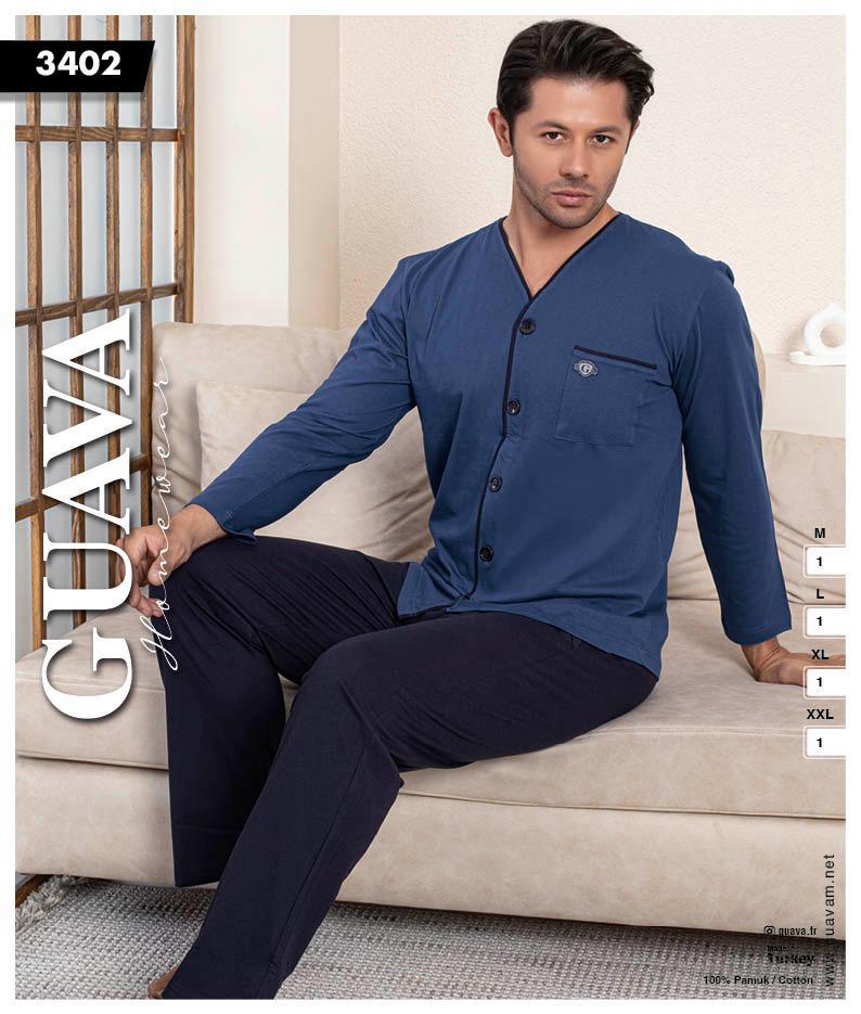 Guava 3402 Erkek Uzun Kollu Önden Düğmeli Pijama Takımı