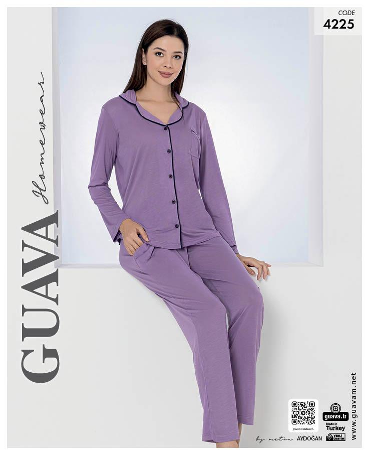 Guava 4225 Kadın Önden Düğmeli Uzun Kollu Pijama Takımı
