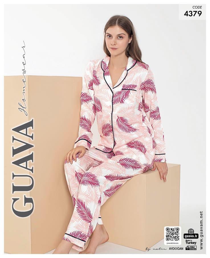 Guava 4379 Kadın Önden Düğmeli Uzun Kollu Pijama Takımı