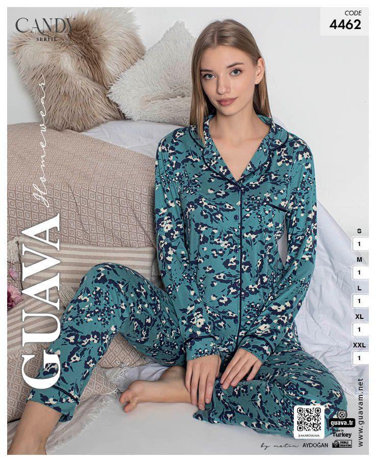 Guava 4462 Kadın Önden Düğmeli Yakalı Uzun Kollu Pijama Takımı