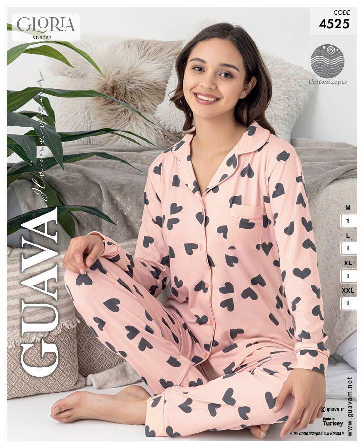 Guava 4525 Kadın Önden Düğmeli Yakalı Uzun Kollu Pijama Takımı