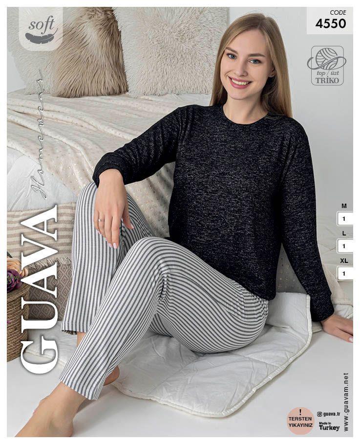 Guava 4550 Kadın Uzun Kollu Triko Pijama Takımı