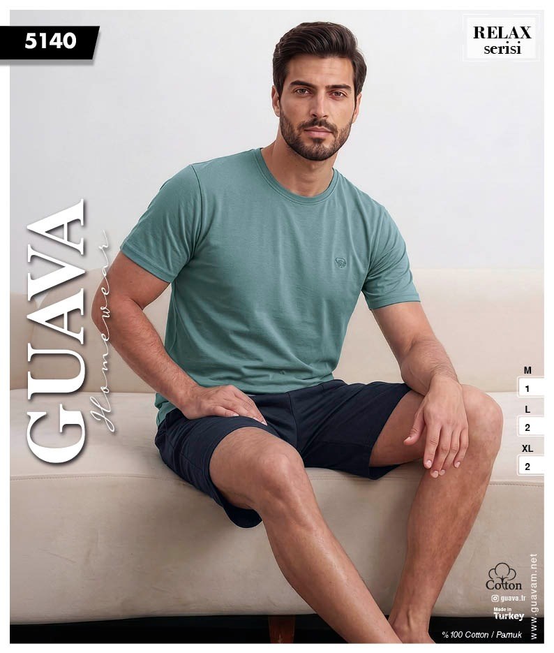 Guava 5140 Erkek Relax Kısa Kol Şortlu Pijama Takımı