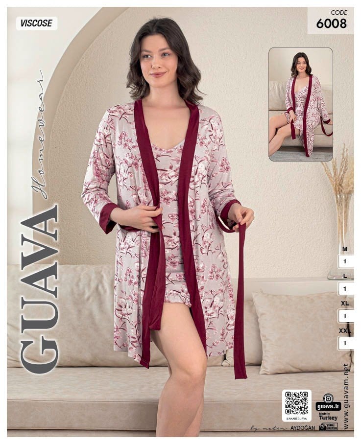 Guava 6008 Kadın Viskon Uzun Kol Sabahlık 2'li Takım