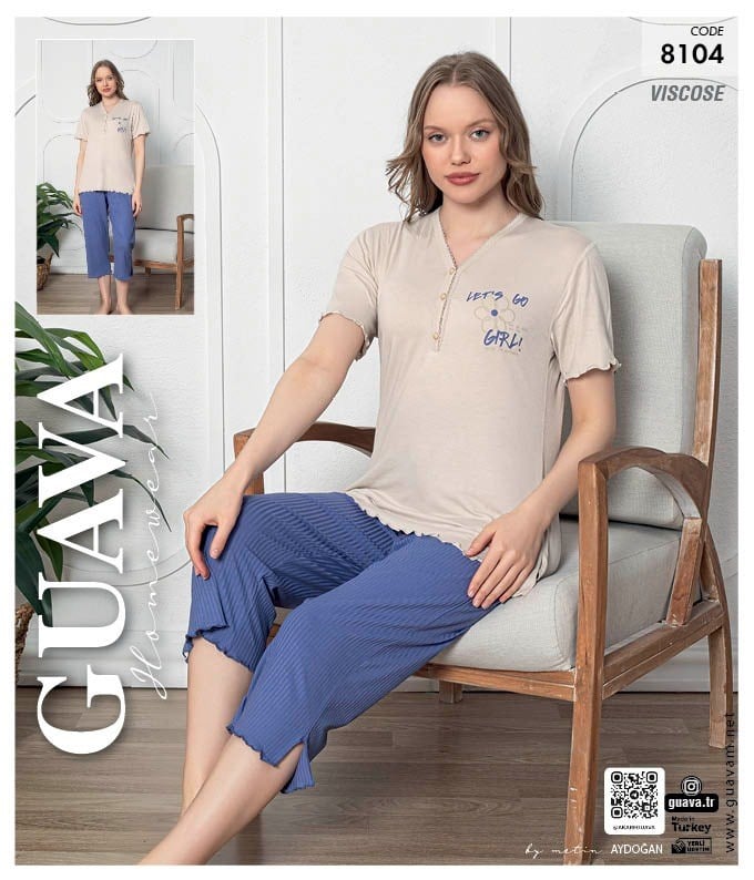 Guava 8104 Kadın Viskon Kısa Kol Kapri Pijama Takımı