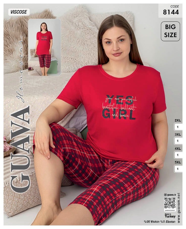 Guava 8144 Kadın Viskon Kısa Kol B.B. Kaprili Pijama Takımı