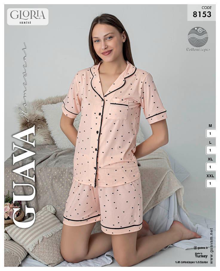Guava 8153 Kadın Önden Düğmeli Kısa Kollu Şortlu Pijama Takımı