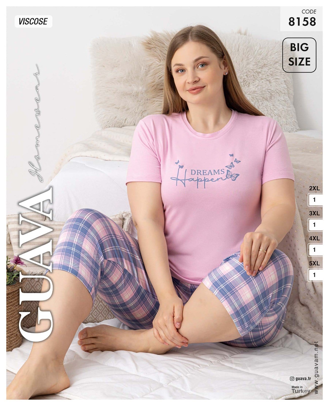 Guava 8158 Kadın Viskon Kısa Kol B.B. Kaprili Pijama Takımı