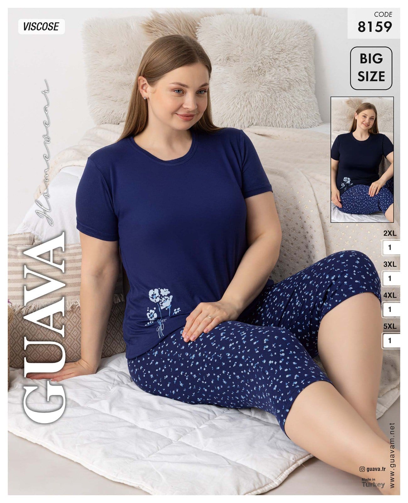 Guava 8159 Kadın Viskon Kısa Kol B.B. Kaprili Pijama Takımı