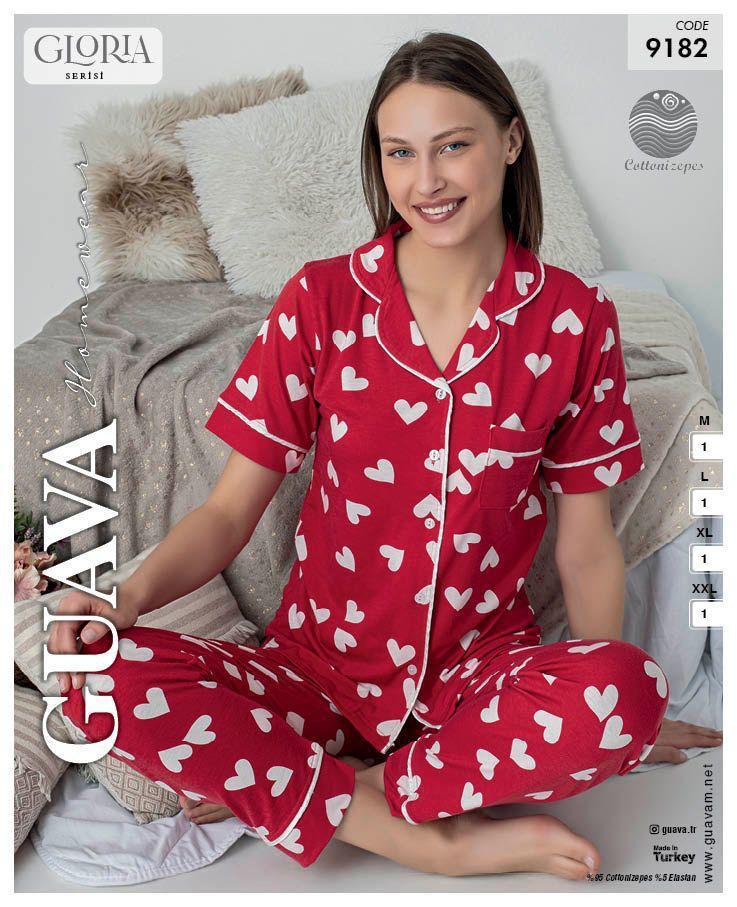 Guava 9182 Kadın Önden Düğmeli Kısa Kollu Pijama Takımı