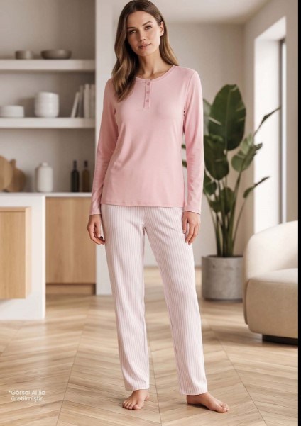 Jiber 10360 Kadın Patlı Uzun Kol Pijama Takımı