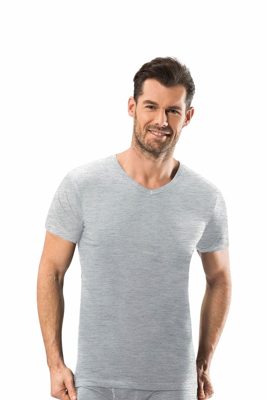 Jiber 112 Erkek V Yaka Pamuklu Yarım Kollu Fanila Atlet  Siyah - Gri
