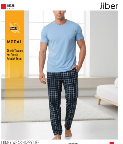 Jiber 15325 Erkek Sıfır Yaka Kısa Kol Pijama Takımı