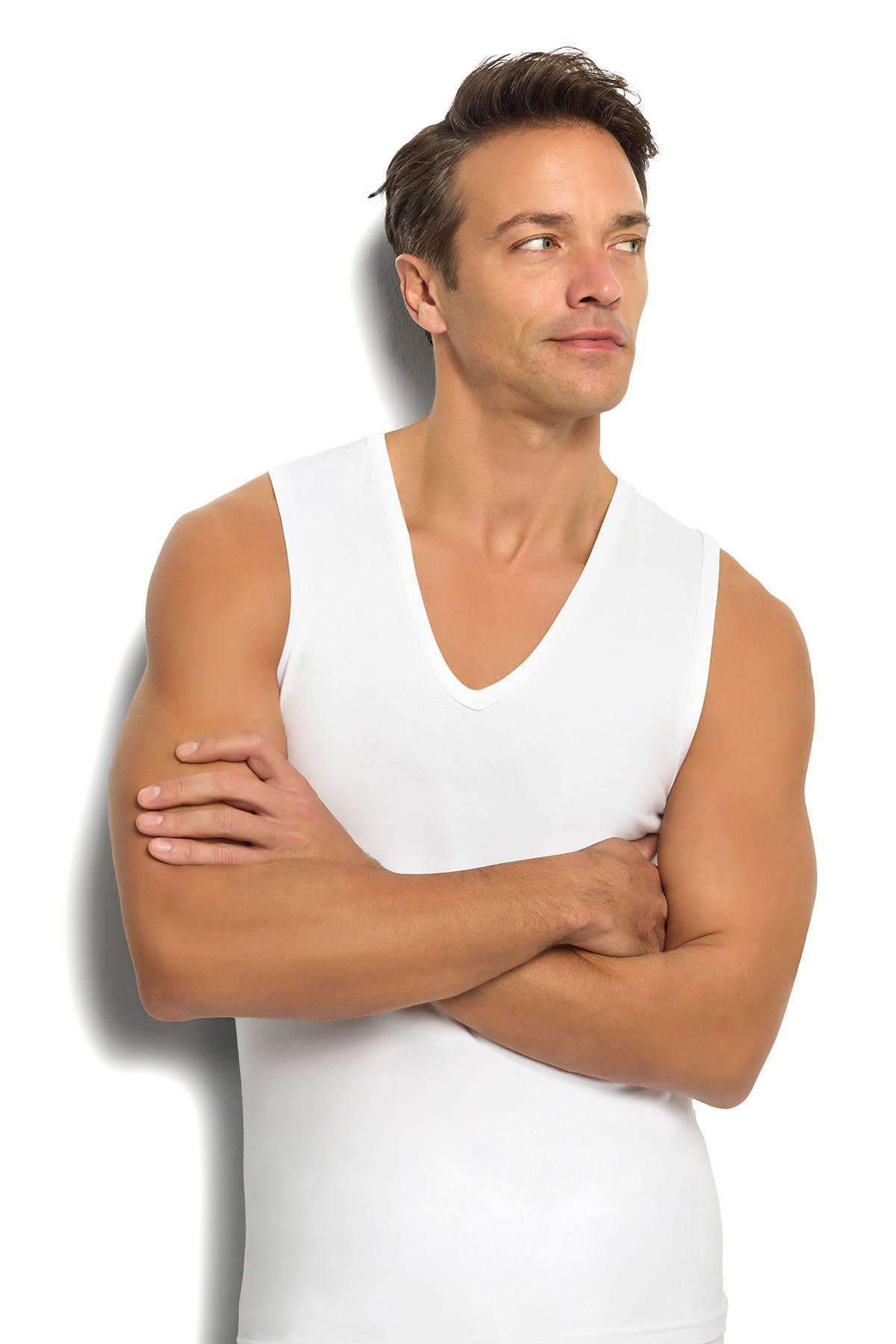 Jiber Erkek Beyaz V Yaka Pamuklu Sıfır Kollu Penye Fanila