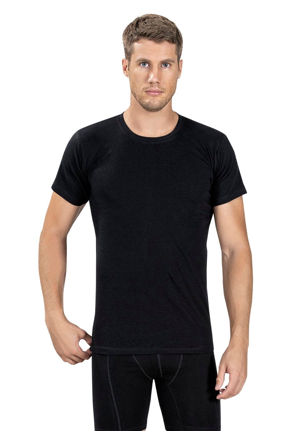 Jiber Erkek (Siyah) Sıfır Yaka Pamuklu Yarım Kollu Fanila 111