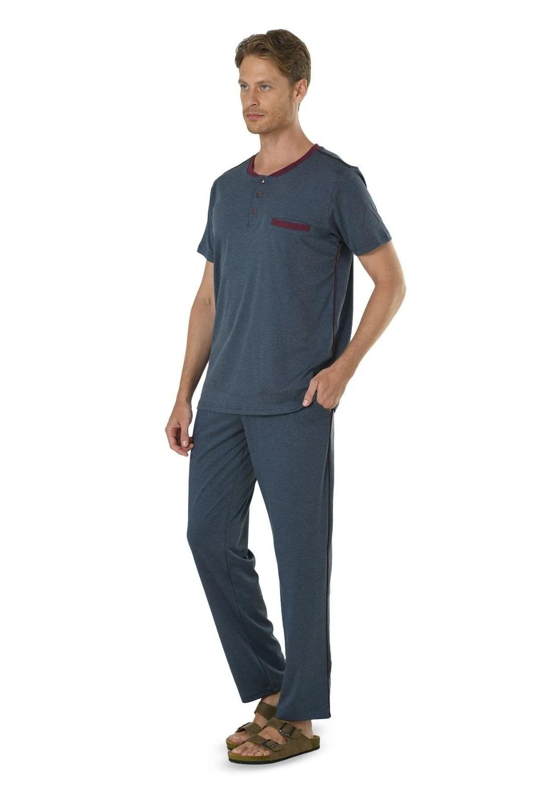 Jiber İndigo Erkek Kısa Kollu Pijama Takımı