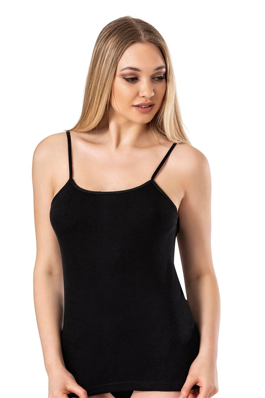 Jiber Kadın (Siyah) Ribana Pamuklu İp Askılı Atlet 583