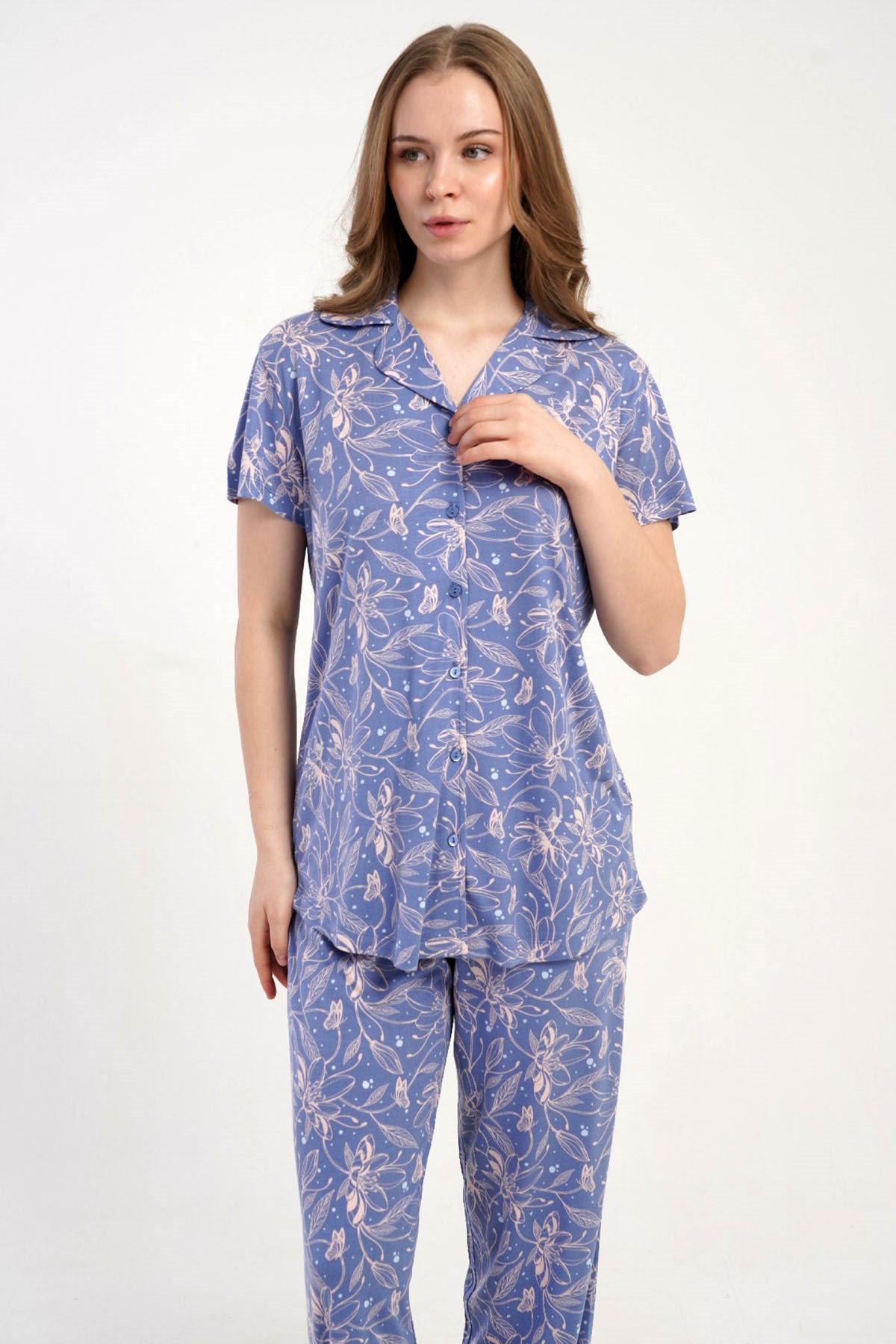 Kezokino 5121721435 Kadın Kısa Kol Önd.Düğ. Pijama Takımı
