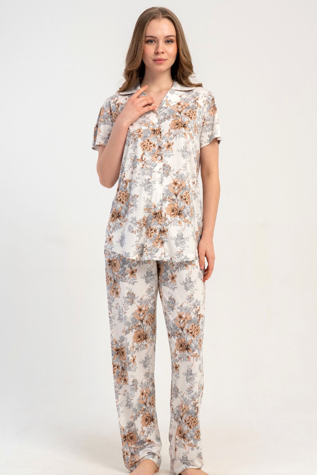 Kezokino 5121880531 Kadın Kısa Kol Önd.Düğ. Pijama Takımı