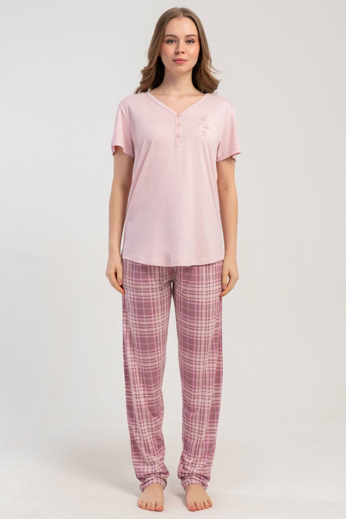Kezokino 5121981276 Kadın Kısa Kol Patlı Pijama Takımı