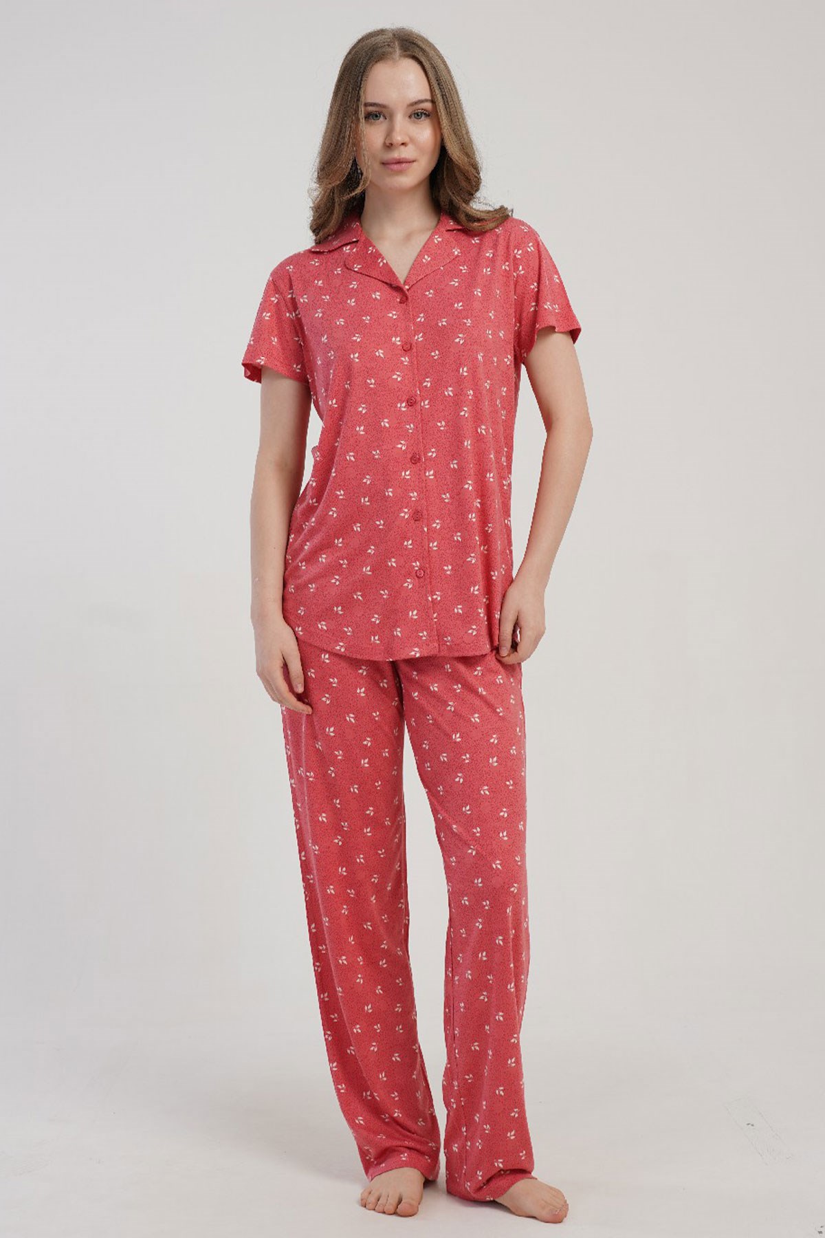 Kezokino 5122121438 Kadın Kısa Kol Önd.Düğ. Pijama Takımı
