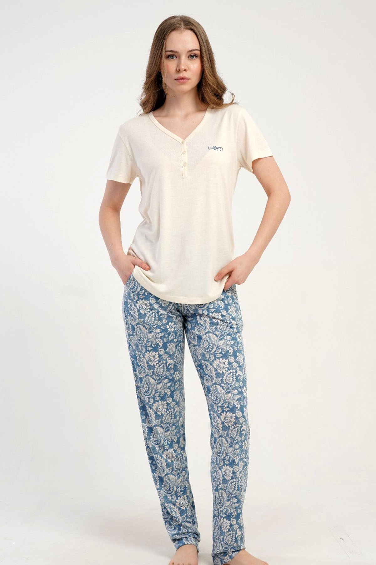 Kezokino 5122761466 Kadın Kısa Kol Patlı Pijama Takımı