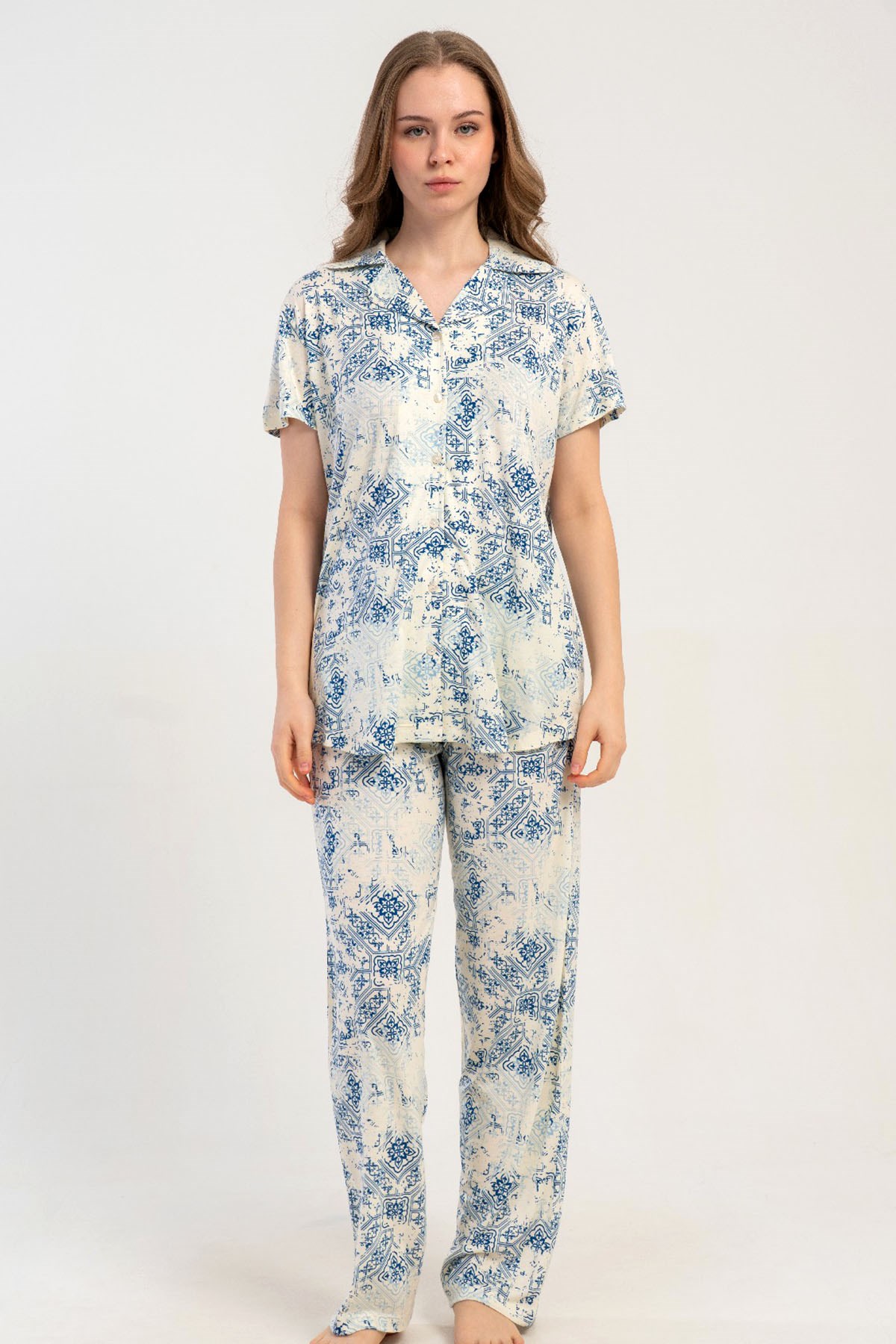 Kezokino Kadın Kısa Kol Önd.Düğ. Pijama Takımı