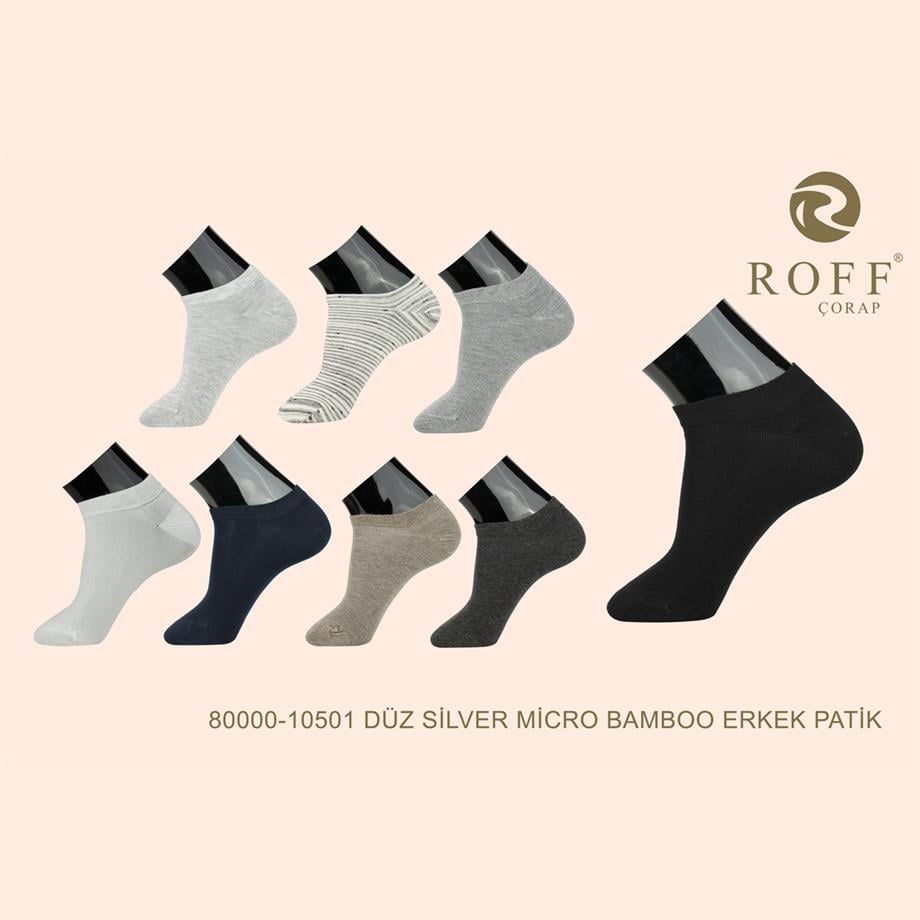 Roff 10501 Erkek Düz Silver Micro Bambu Patik Çorap