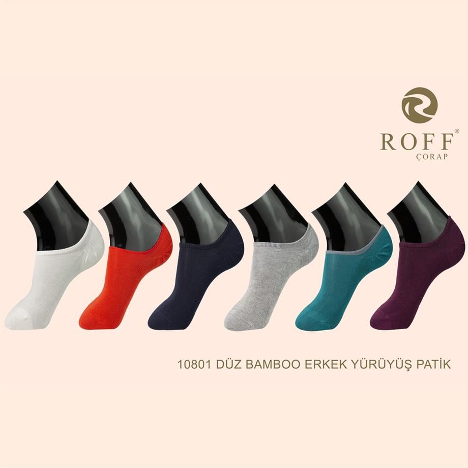 Roff 10801 Erkek Düz Bambu Patik Çorap (Syh/Byz/Ant)