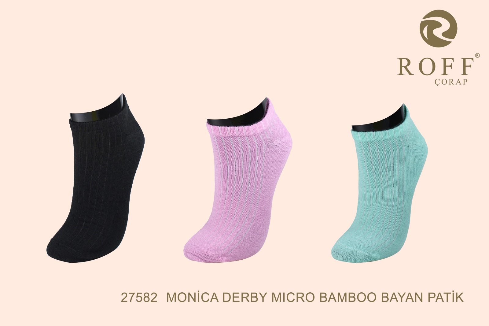Roff Kadın Monica Derby Bambu Patik Çorap (Beyaz)