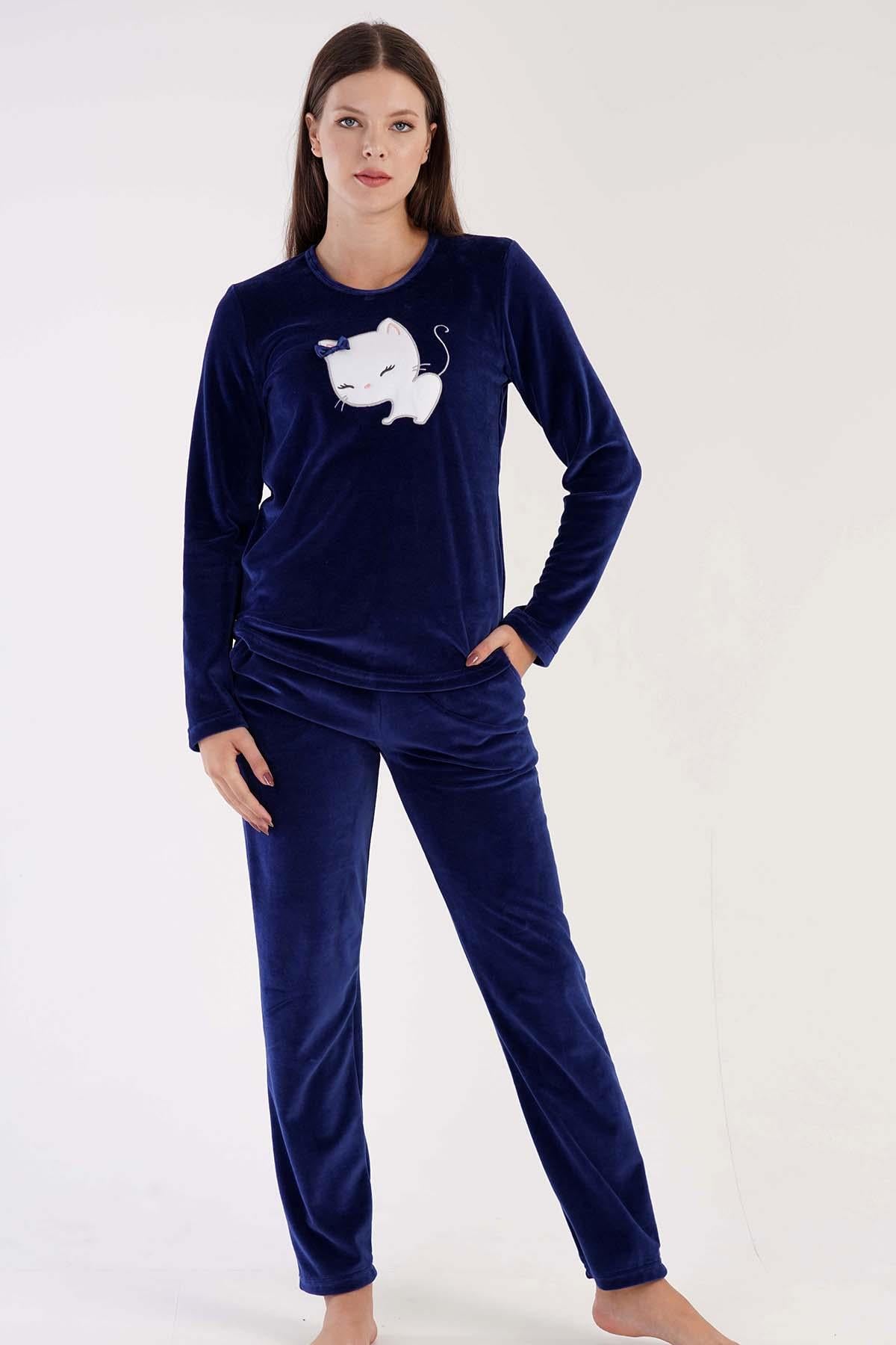 Vienetta 3060020000 Kadın Uzun Kollu Kadife Pijama Takımı
