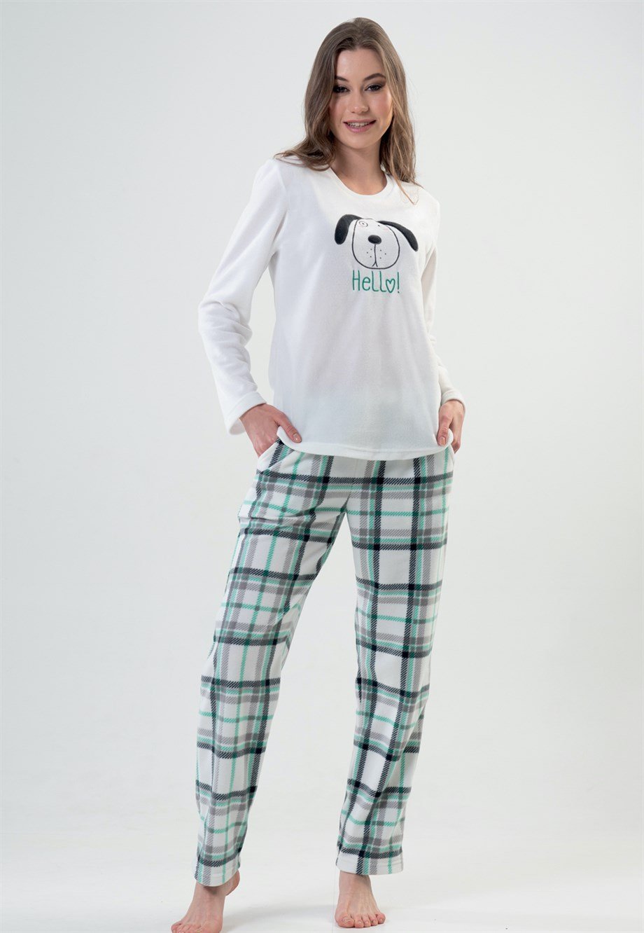 Vienetta Kadın Ekru Polar Uzun Kollu Pijama Takımı 2020430185