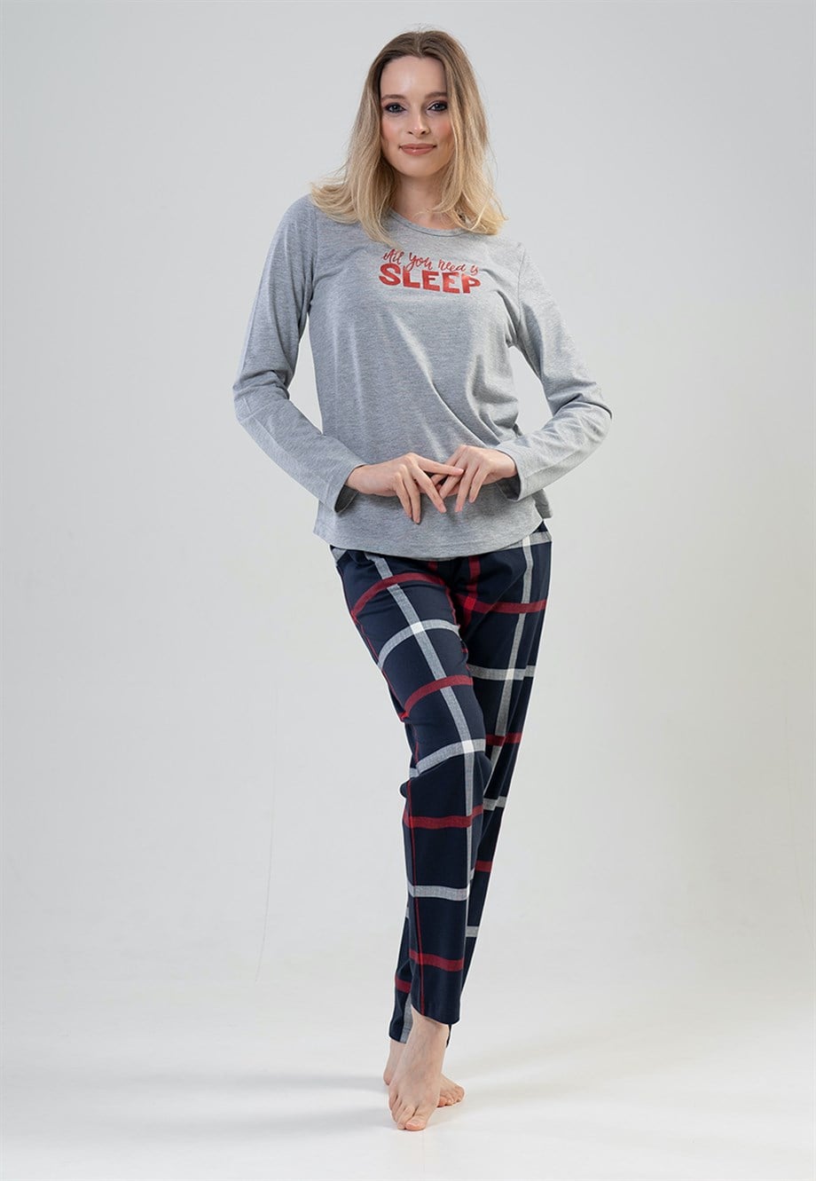 Vienetta Kadın Gri Uzun Kollu Pijama Takımı 2041860013