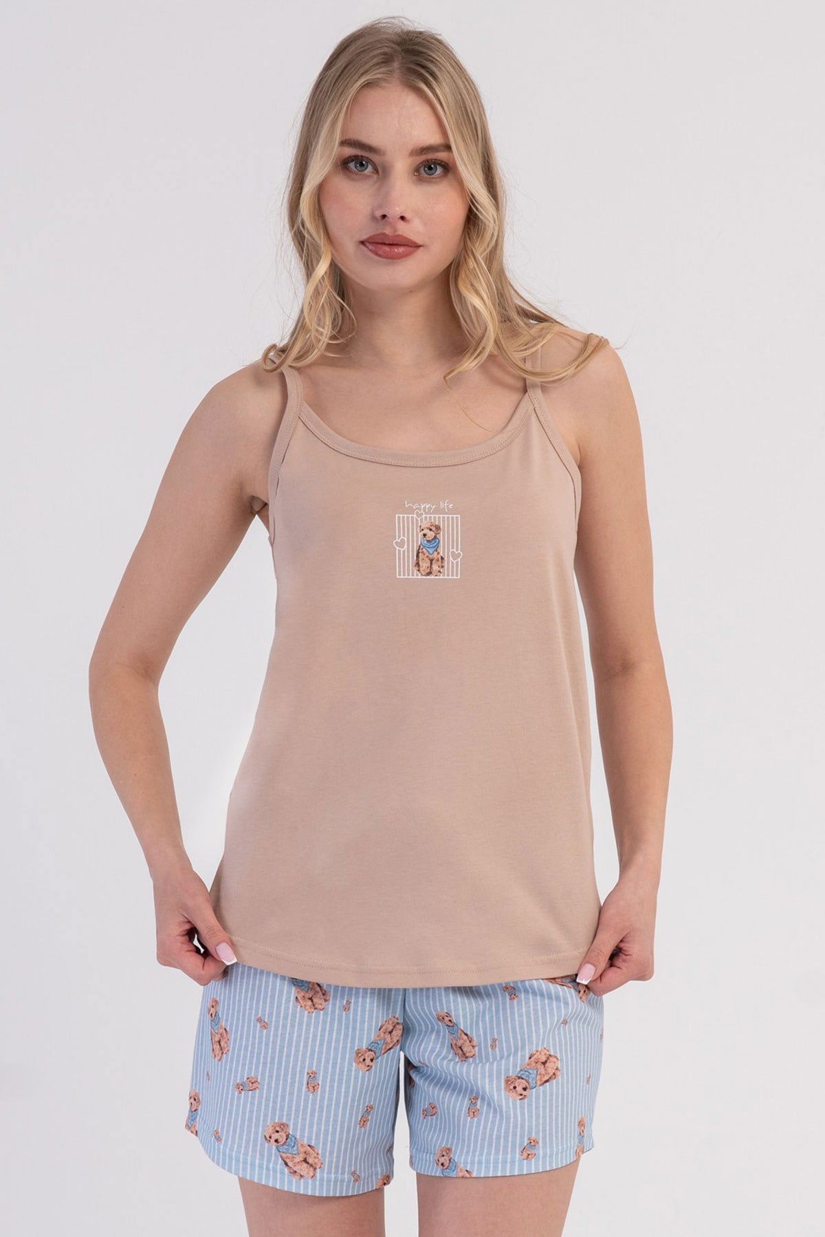 Vienetta Kadın İp Askılı Şortlu Pijama Takımı