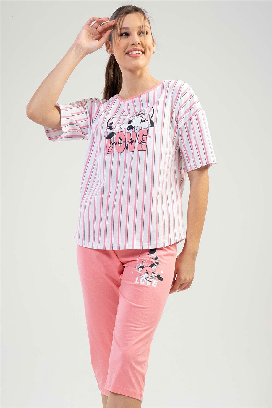 Vienetta Kadın Kısa Kollu Kaprili Pijama Takımı